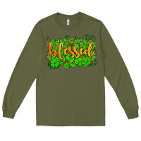Army Green blessed with  shamrocks Long Sleeve Tee - AdoDesignShop