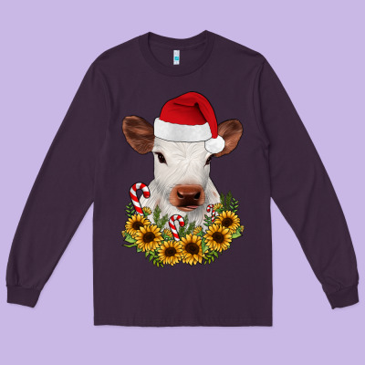 Calf Sunflower Christmas Long Sleeve Tee Designed By Jahusdesignshop