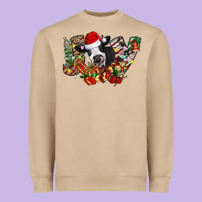 Christmas Joy Cow Heavyweight Sweatshirt Designed By Cowhidedigitalart