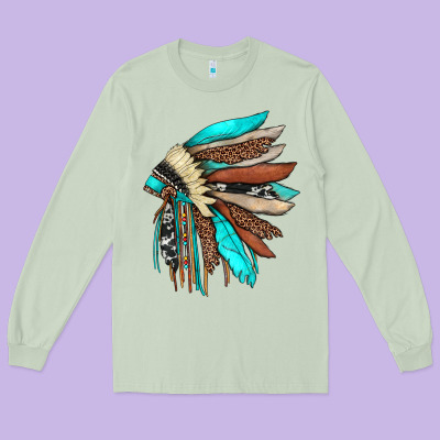 Indian Headdress Long Sleeve Tee Designed By Jahusdesignshop