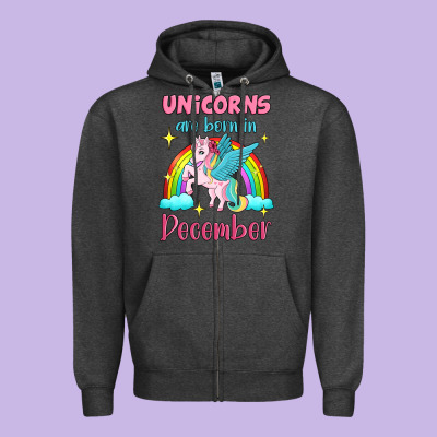 Unicorns Are Born In December Zipper Hoodie Designed By Jasminsmagicworld