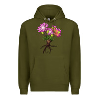 Army Green Bitterroot Flower Illustrations Premium Hoodie - LillyAllenDesigns