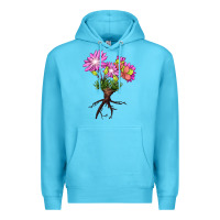 Ocean Blue Bitterroot Flower Illustrations Premium Hoodie - LillyAllenDesigns