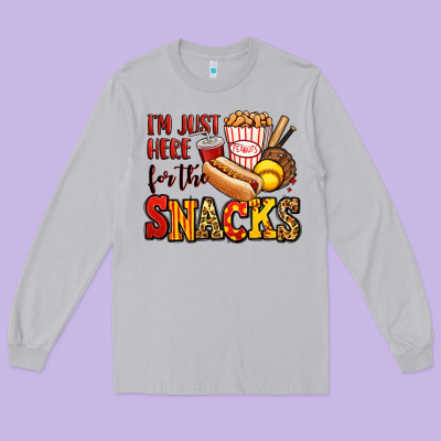 I'm Just Here For The Snacks Softball Long Sleeve Tee Designed By Jasminsmagicworld