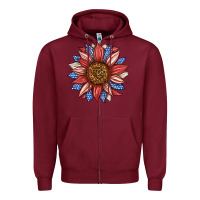 Burgundy American Flag Sunflower Zipper Hoodie - LillyAllenDesigns