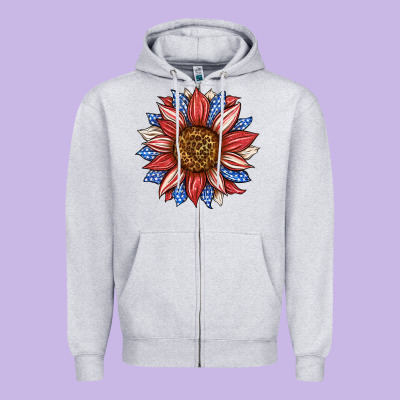 American Flag Sunflower Zipper Hoodie Designed By Lillyallendesigns