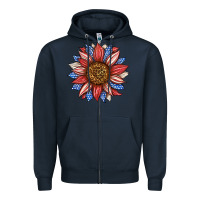 Navy American Flag Sunflower Zipper Hoodie - LillyAllenDesigns