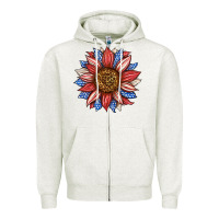 Oatmeal Heather American Flag Sunflower Zipper Hoodie - LillyAllenDesigns