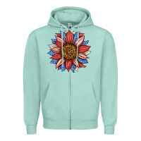 Seafoam American Flag Sunflower Zipper Hoodie - LillyAllenDesigns