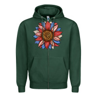 Sports Green American Flag Sunflower Zipper Hoodie - LillyAllenDesigns