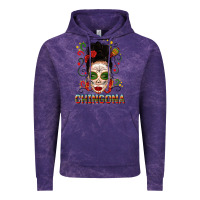 Cloud Purple Mexicana Skull Girl Messy Bun Vintage Hoodie - texasbilliewilder
