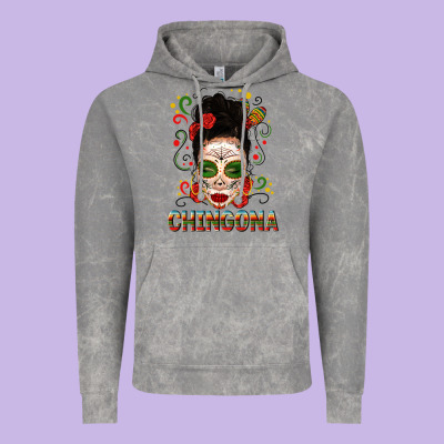 Mexicana Skull Girl Messy Bun Vintage Hoodie Designed By Texasbilliewilder
