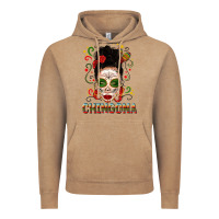 Vintage Coffee Mexicana Skull Girl Messy Bun Vintage Hoodie - texasbilliewilder