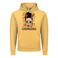 Vintage Mustard Mexicana Skull Girl Messy Bun Vintage Hoodie - texasbilliewilder
