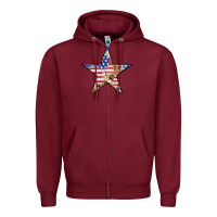 Burgundy American Flag Star Zipper Hoodie - LillyAllenDesigns