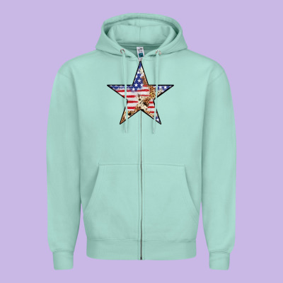 American Flag Star Zipper Hoodie Designed By Lillyallendesigns
