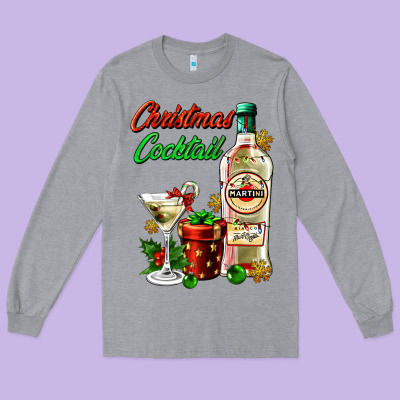 Christmas Cocktail Martini And Gift Long Sleeve Tee Designed By Adodesignshop