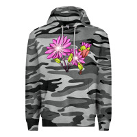 Slate Camo Bitterroot Flower Illustrations Premium Hoodie - LillyAllenDesigns