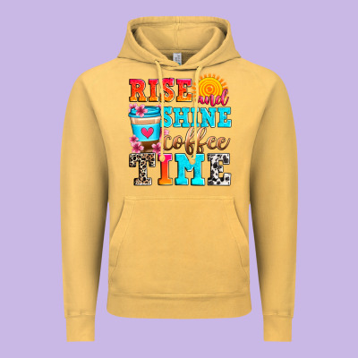 Rise And Shine Coffee Time Vintage Hoodie Designed By Zillion Design Studio