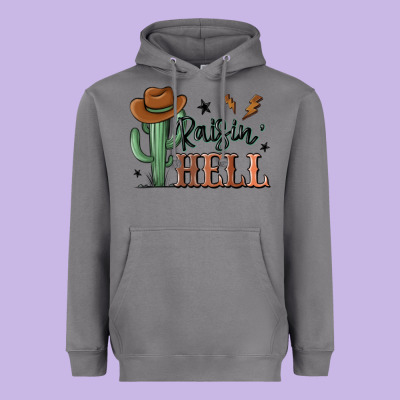 Raisin Hell Cowboy Cactus Heavyweight Hoodie Designed By Maliassmallbusiness