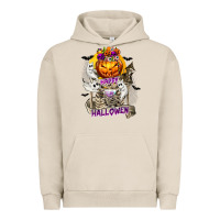 Pigment French Oak Happy Halloween with Skeleton Urban Hoodie - texasbilliewilder