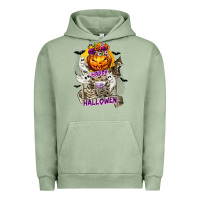 Pigment Oil Green Happy Halloween with Skeleton Urban Hoodie - texasbilliewilder