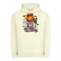Pigment Pistachio Happy Halloween with Skeleton Urban Hoodie - texasbilliewilder