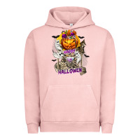 Pigment Salmon Happy Halloween with Skeleton Urban Hoodie - texasbilliewilder