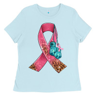 Baby Blue cancer ribbon and boxing gloves Ladies Tee - AdoDesignShop
