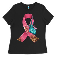 Black cancer ribbon and boxing gloves Ladies Tee - AdoDesignShop