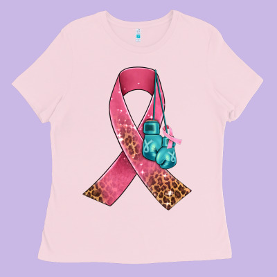 Cancer Ribbon And Boxing Gloves Ladies Tee Designed By Adodesignshop