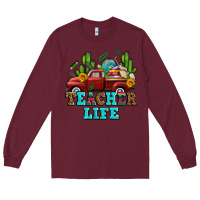 Burgundy teacher life western truck and books Long Sleeve Tee - AdoDesignShop