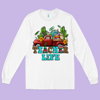 Teacher Life Western Truck And Books Long Sleeve Tee Designed By Adodesignshop