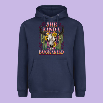 She Kinda Buck Wild With Bull Skull Heavyweight Hoodie Designed By Nancycooperartshop