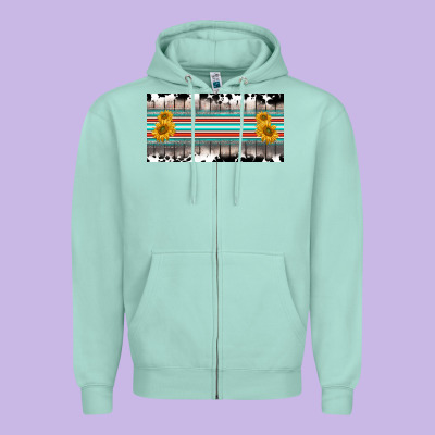 Western Cowhide Serape Sunflower Mama License Plate Zipper Hoodie Designed By Barkaloodesign