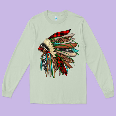 Christmas Indian Headdress Long Sleeve Tee Designed By Jahusdesignshop