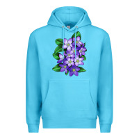 Ocean Blue Mayflower Plant Illustrations Premium Hoodie - LillyAllenDesigns