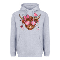 Heather Grey valentines day long haired cow Heavyweight Hoodie - MaliasSmallBusiness