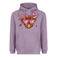 Lavender valentines day long haired cow Heavyweight Hoodie - MaliasSmallBusiness