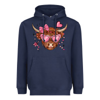 Navy valentines day long haired cow Heavyweight Hoodie - MaliasSmallBusiness