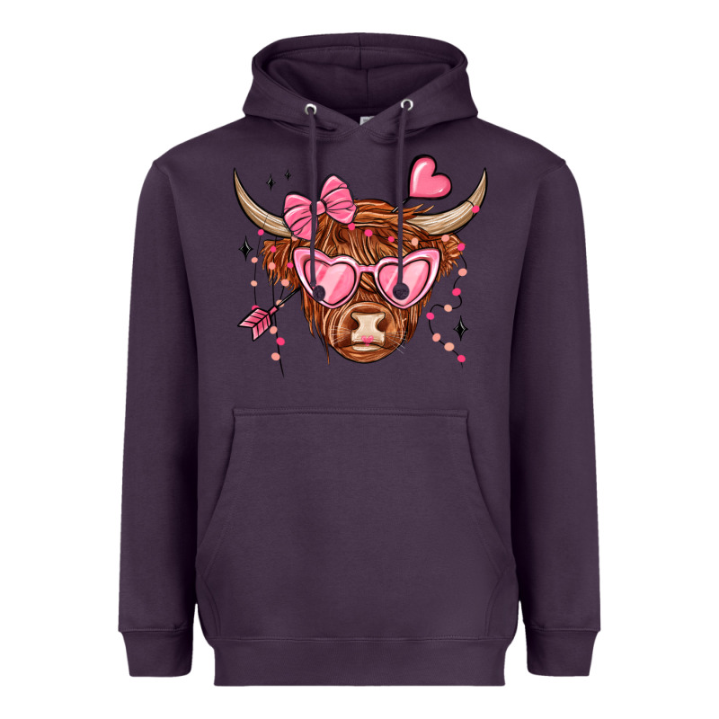 Valentines Day Long Haired Cow Heavyweight Hoodie by MaliasSmallBusiness | Teevron