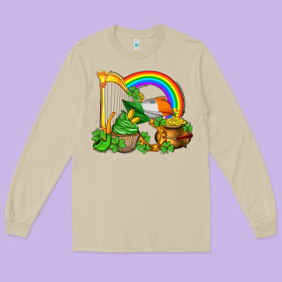 St Patricks Day  Rainbow Shamrocks Long Sleeve Tee Designed By Adodesignshop
