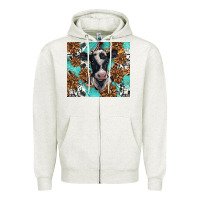 Oatmeal Heather western black and white cow Zipper Hoodie - BarkalooDesign