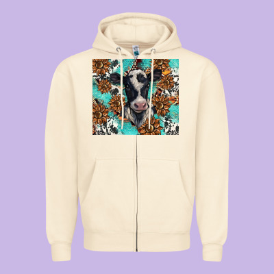 Western Black And White Cow Zipper Hoodie Designed By Barkaloodesign