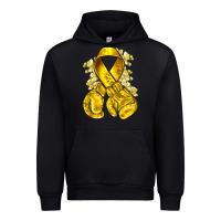 Black Childhood Cancer yellow ribbon with boxing gloves Urban Hoodie - NancyCooperArtShop