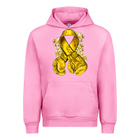 Fuchsia Pink Childhood Cancer yellow ribbon with boxing gloves Urban Hoodie - NancyCooperArtShop