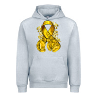 Heather Grey Childhood Cancer yellow ribbon with boxing gloves Urban Hoodie - NancyCooperArtShop