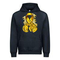 Navy Childhood Cancer yellow ribbon with boxing gloves Urban Hoodie - NancyCooperArtShop