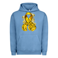 Pigment Pebble Blue Childhood Cancer yellow ribbon with boxing gloves Urban Hoodie - NancyCooperArtShop