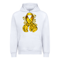White Childhood Cancer yellow ribbon with boxing gloves Urban Hoodie - NancyCooperArtShop